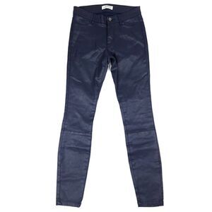 NEW Zara Coated Vegan Leather Moto Ankle Crop Skinny Jeans 90s y2k Navy Blue 2